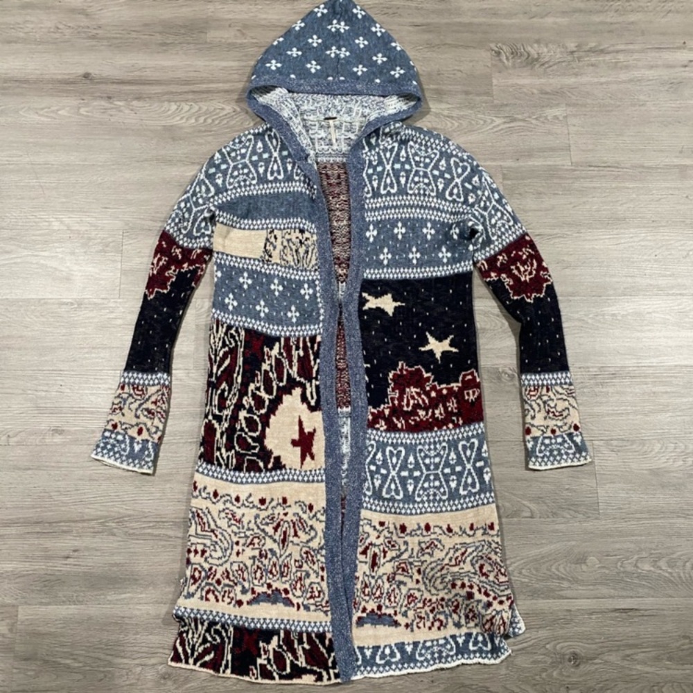 FREE PEOPLE 🇺🇸 Americana Star Pattern Hooded Cardigan Sweater - Picture 9 of 13